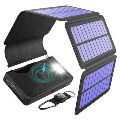 Detachable Solar Panel Qi Wireless Charger 20000mAh Portable Power Bank with Dual Output Type C Input Flashlight